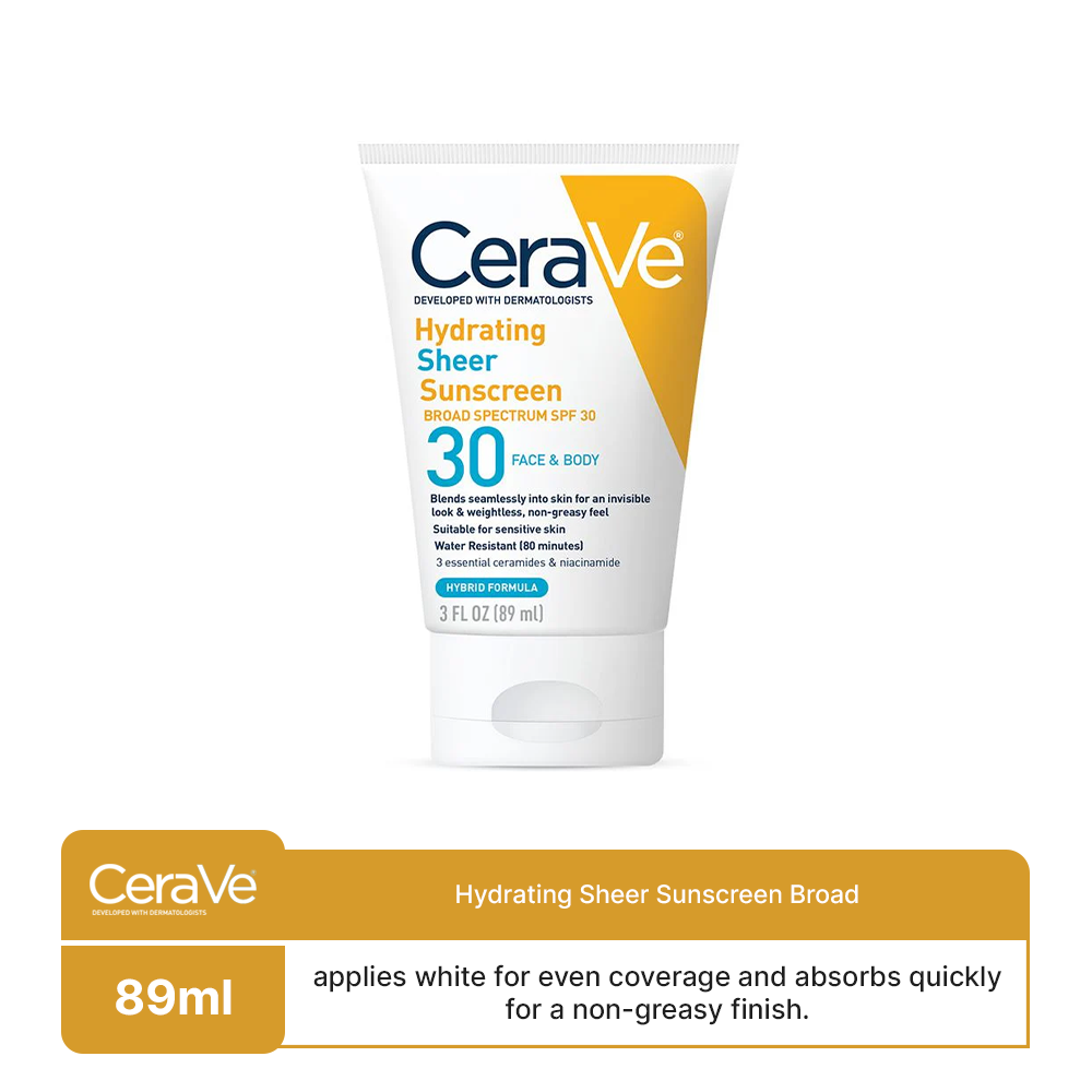 CeraVe - Hydrating Sheer Sunscreen Broad Spectrum SPF 30 for Face & Body 89ml